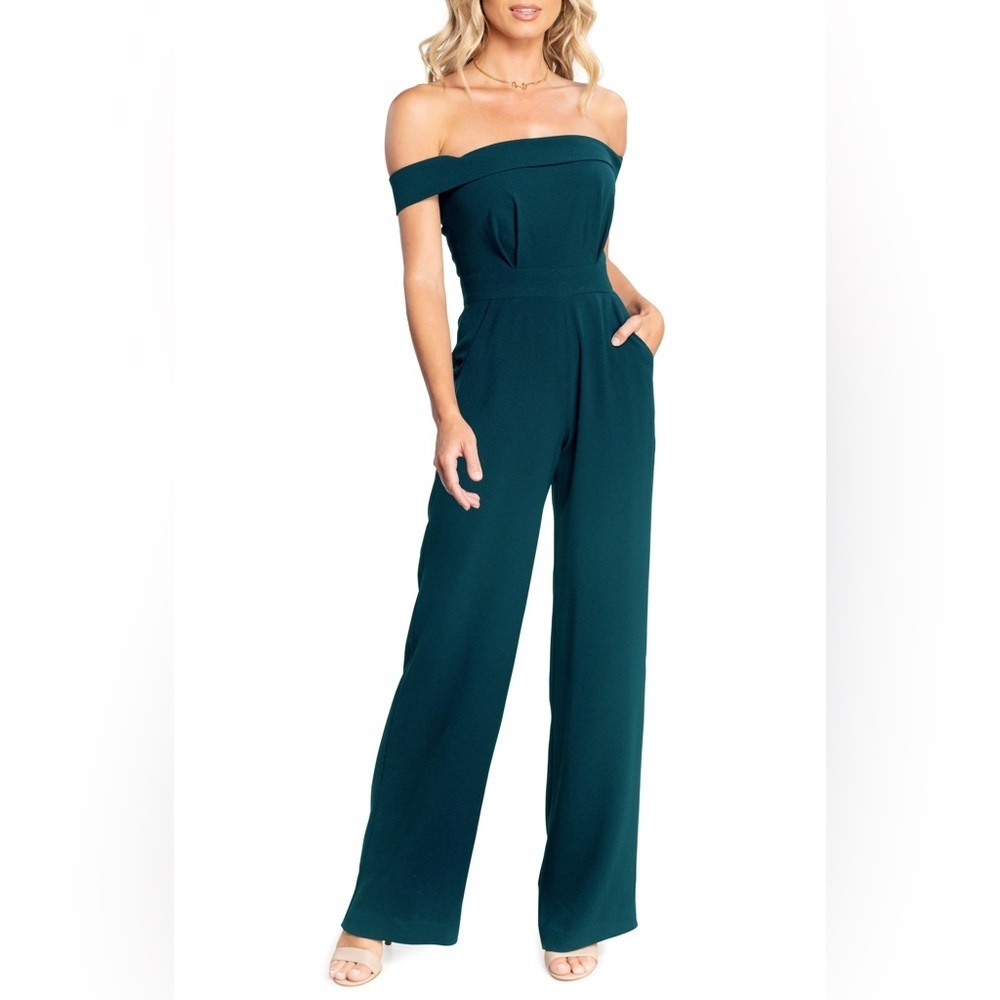 Dress The Population Off The Shoulder Julian Pine Jumpsuit Xl Holiday Party